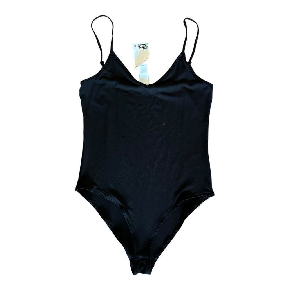 H&M Womens Bodysuit Black Sleeveless Spaghetti Strap Solid V-neck S NEW